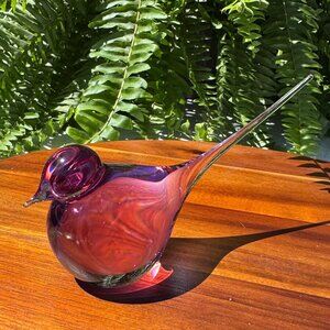 Vintage 1960s Pink Czech Art Glass Bird Figurine